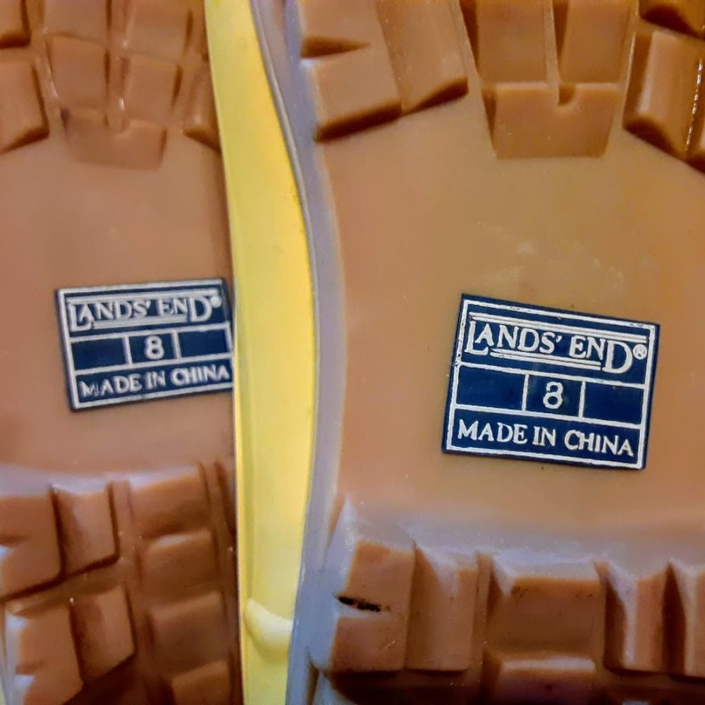 BRIGHT YELLOW LANDS END SLIP-ON RUBBER SHOES WITH PLAID LINING  SIZE 8 - Picture 4 of 6